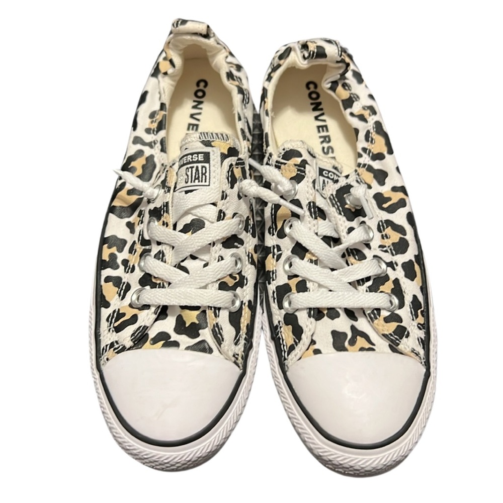 White, Black & Tan Leopard Print Converse Size 9
